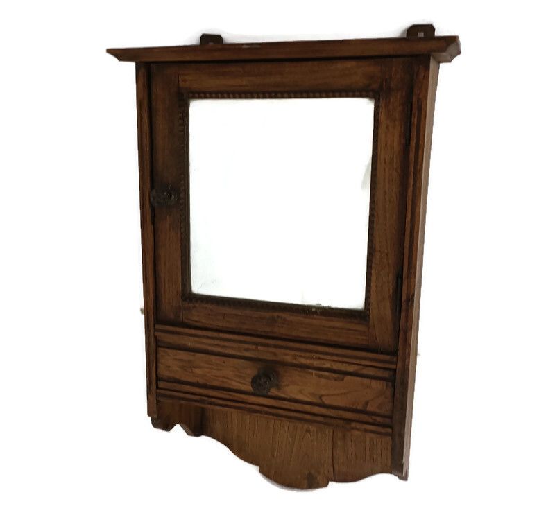 Medicine Apothecary Antique Wall Cabinet Beveled Glass Hobnails Lovely Wood Barn