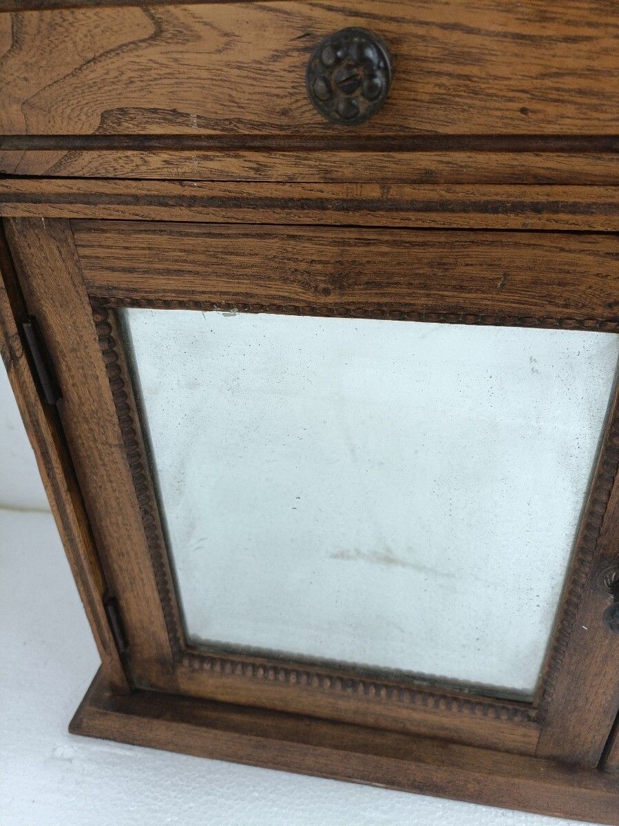 Medicine Apothecary Antique Wall Cabinet Beveled Glass Hobnails Lovely Wood Barn photo Furniture