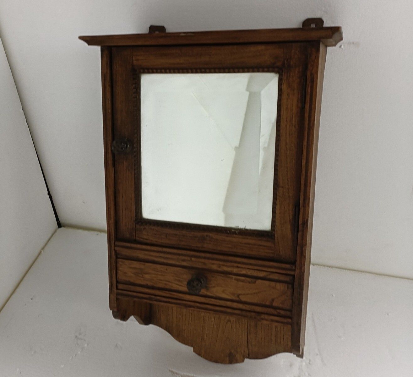 Medicine Apothecary Antique Wall Cabinet Beveled Glass Hobnails Lovely Wood Barn photo vinterior