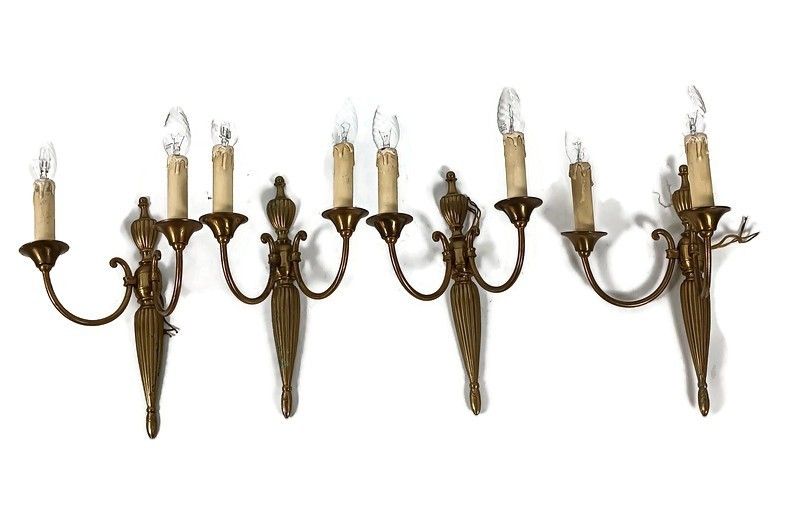 Set Of 4 Double Wall Sconces Light Wall Hanging Ornate Brass  French Empire Styl