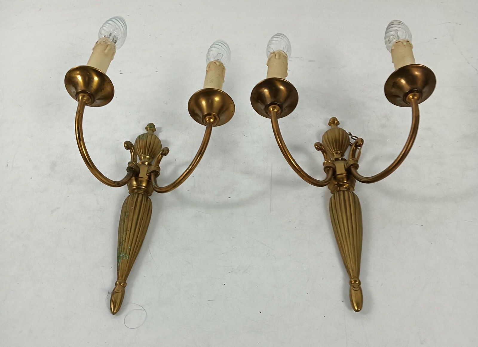 Set Of 4 Double Wall Sconces Light Wall Hanging Ornate Brass  French Empire Styl photo furniture