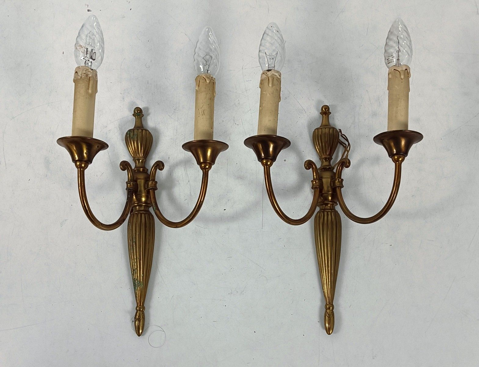 Set Of 4 Double Wall Sconces Light Wall Hanging Ornate Brass  French Empire Styl photo Lighting