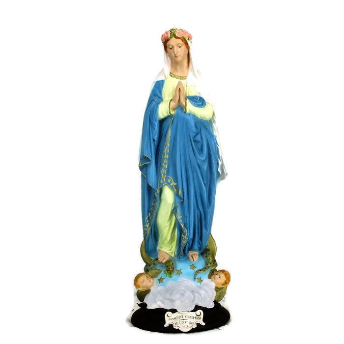 Xl Statue Our Lady Of Immaculate Conception Treading On Snake Polychrome 26.37"