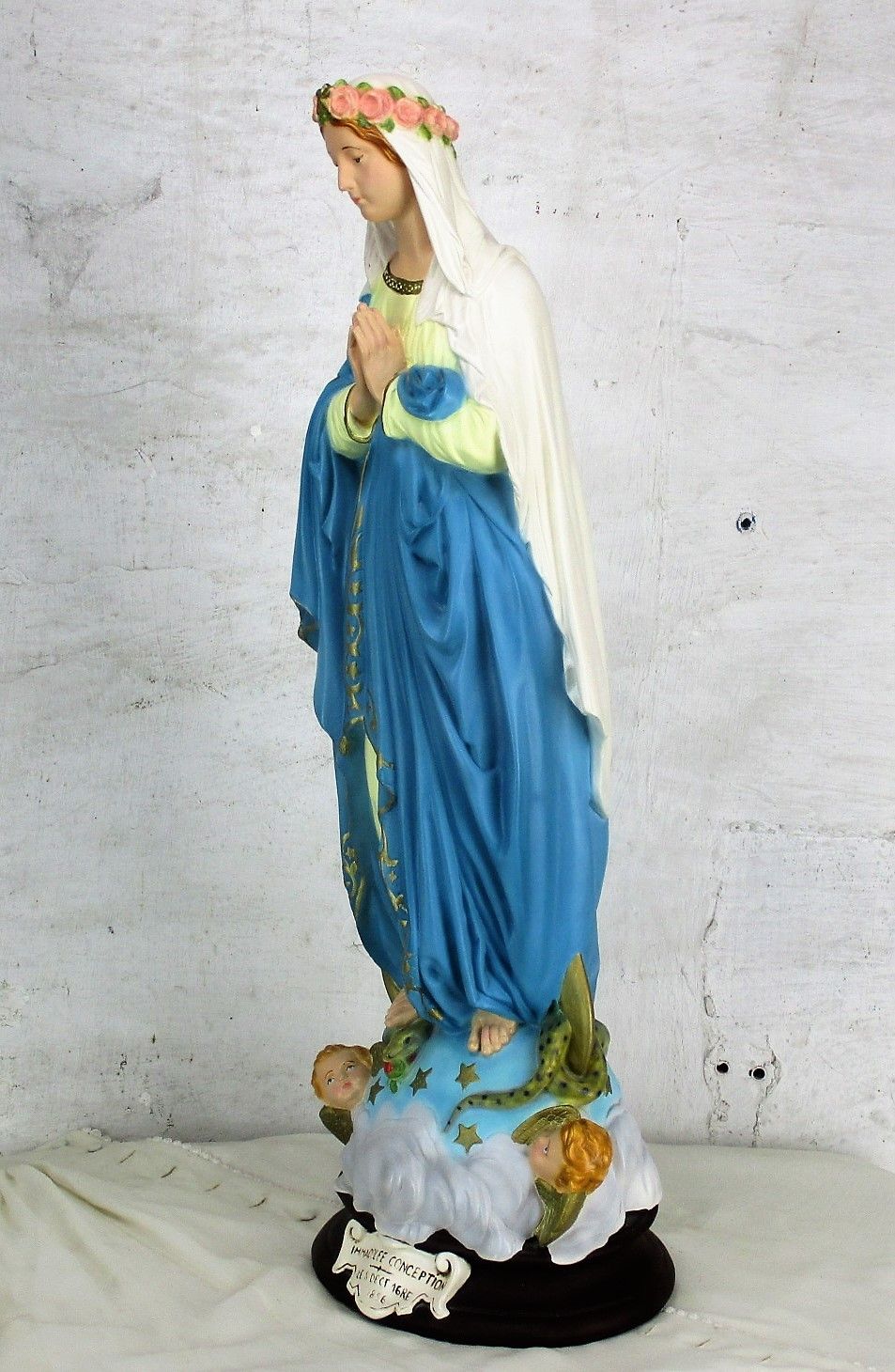 Xl Statue Our Lady Of Immaculate Conception Treading On Snake Polychrome 26.37" photo buy