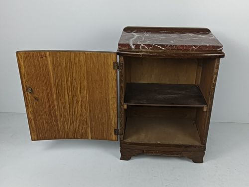 Art Deco Antique Nightstand End Table Wood Marble Top Cabinet Stylish photo vintage