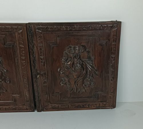 Pair Antique French Hand Carved Wood Door Panels Reclaimed Architectural Herons photo vinterior