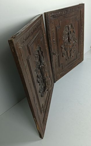 Pair Antique French Hand Carved Wood Door Panels Reclaimed Architectural Herons photo buy