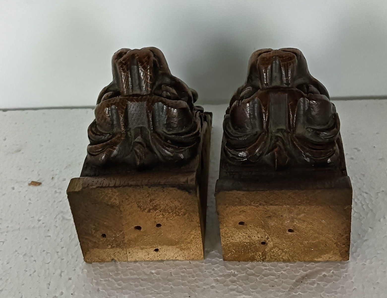 Antique Pair Corbels Hand Carved Wood Architectural Reclaimed Lion Heads Trims R photo Home Decor