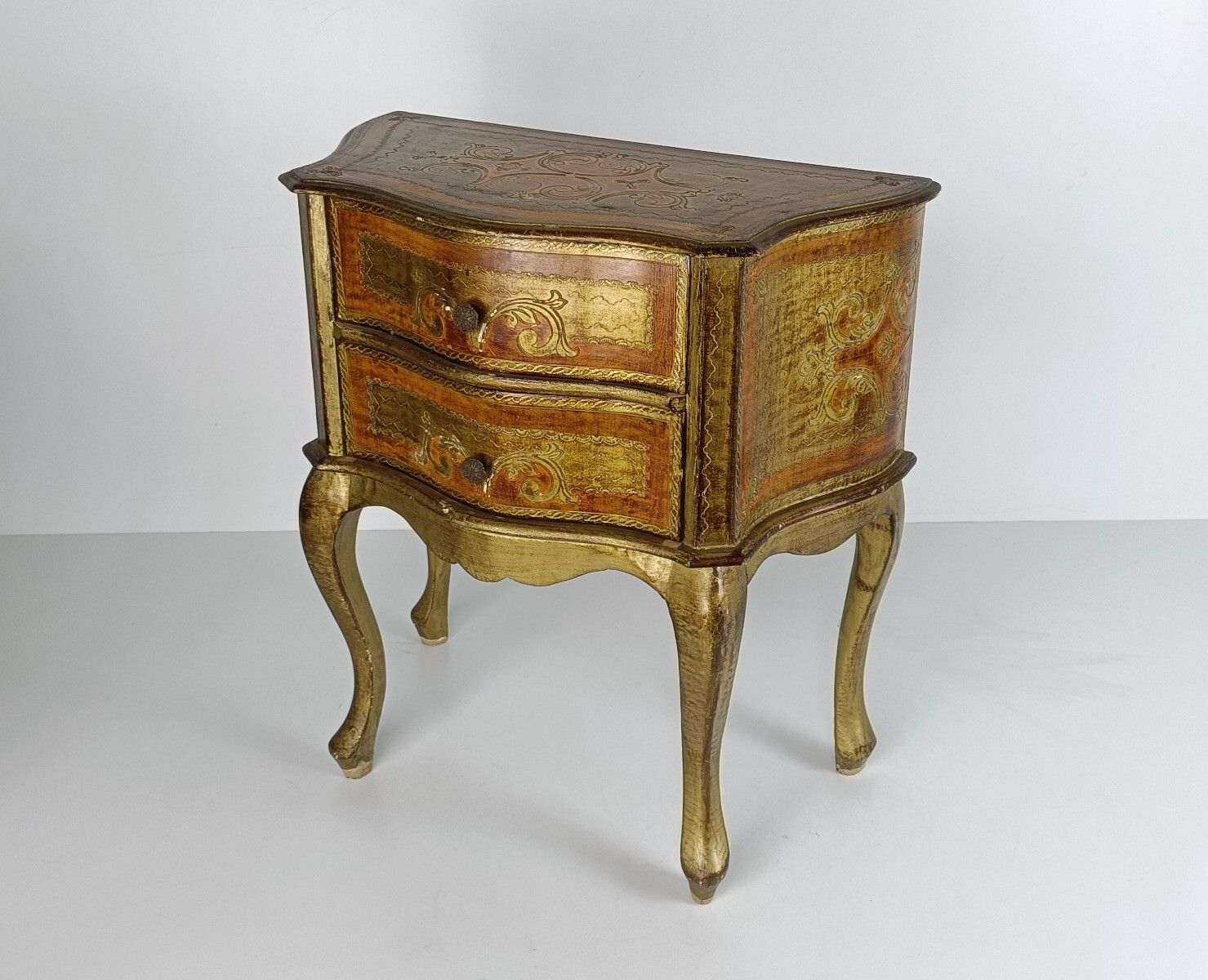 Florentine Nightstand End Table Hall Cabinet Chest Of Drawers Gold Gilded Mid Ce photo furniture
