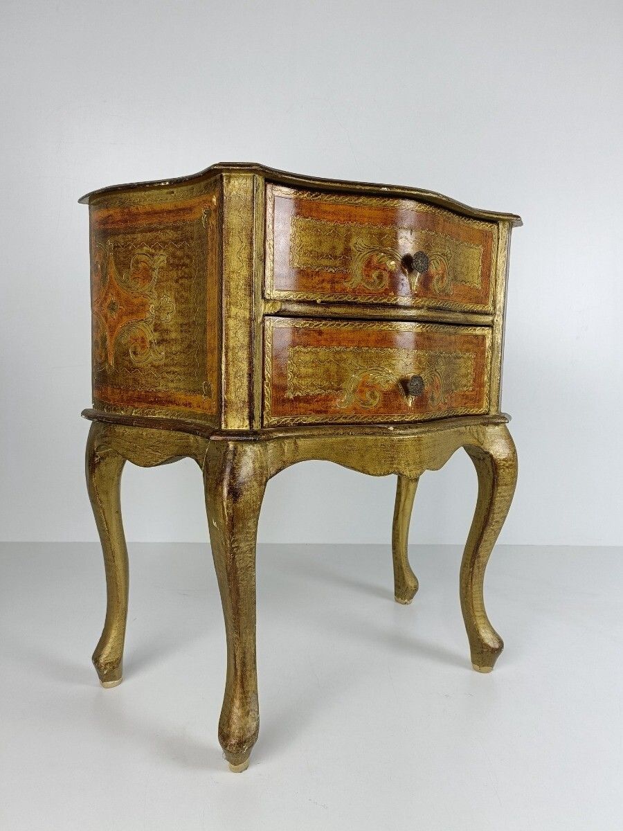 Florentine Nightstand End Table Hall Cabinet Chest Of Drawers Gold Gilded Mid Ce photo 688.0