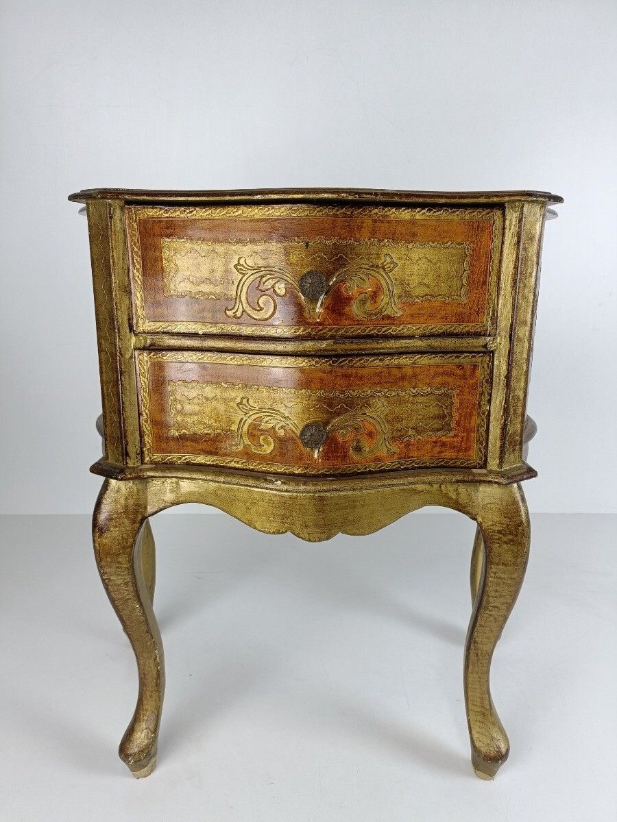 Florentine Nightstand End Table Hall Cabinet Chest Of Drawers Gold Gilded Mid Ce photo vintage