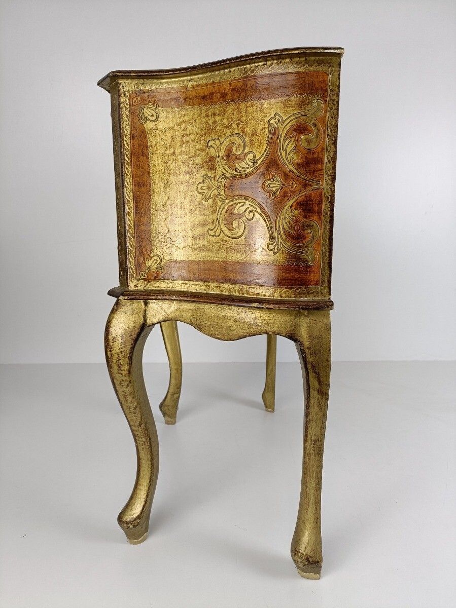 photo for sale Florentine Nightstand End Table Hall Cabinet Chest Of Drawers Gold Gilded Mid Ce