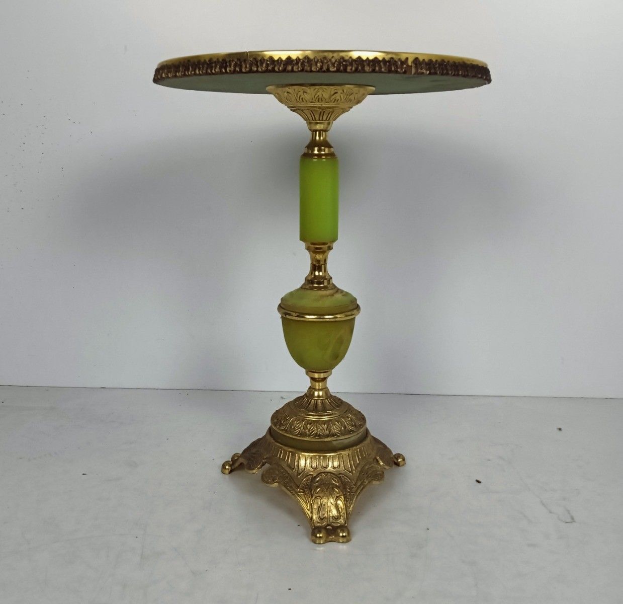 Side Occasional Table Ornate Brass Faux Marble Pedestal Plant Stand Hollywood Re photo furniture