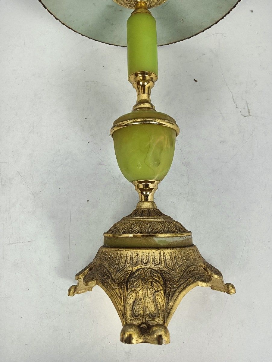 Side Occasional Table Ornate Brass Faux Marble Pedestal Plant Stand Hollywood Re photo buy