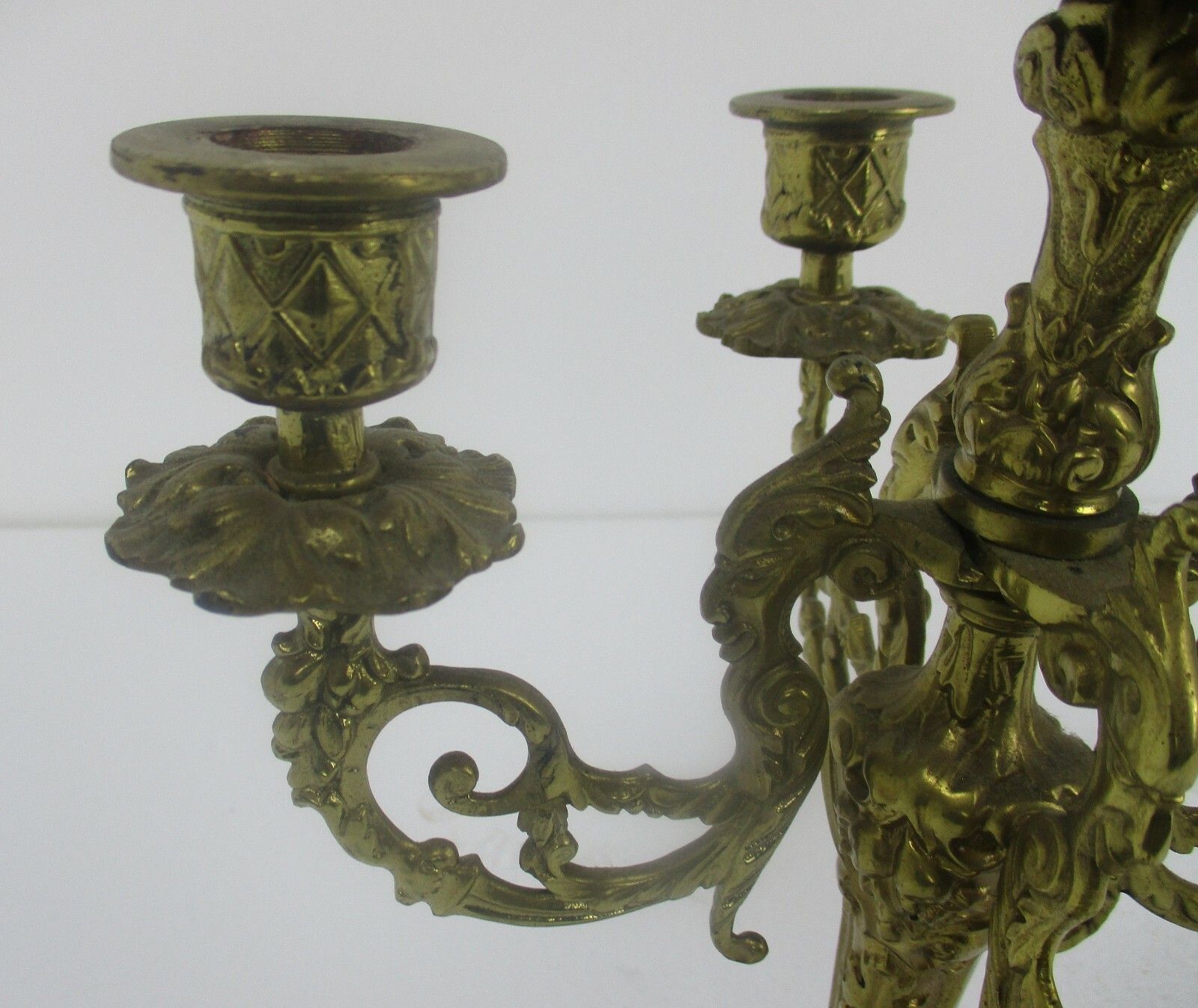 Gothic Brass Ornate Embossed Candle Holder Stick Candelabra 5 Arm Faces photo furniture