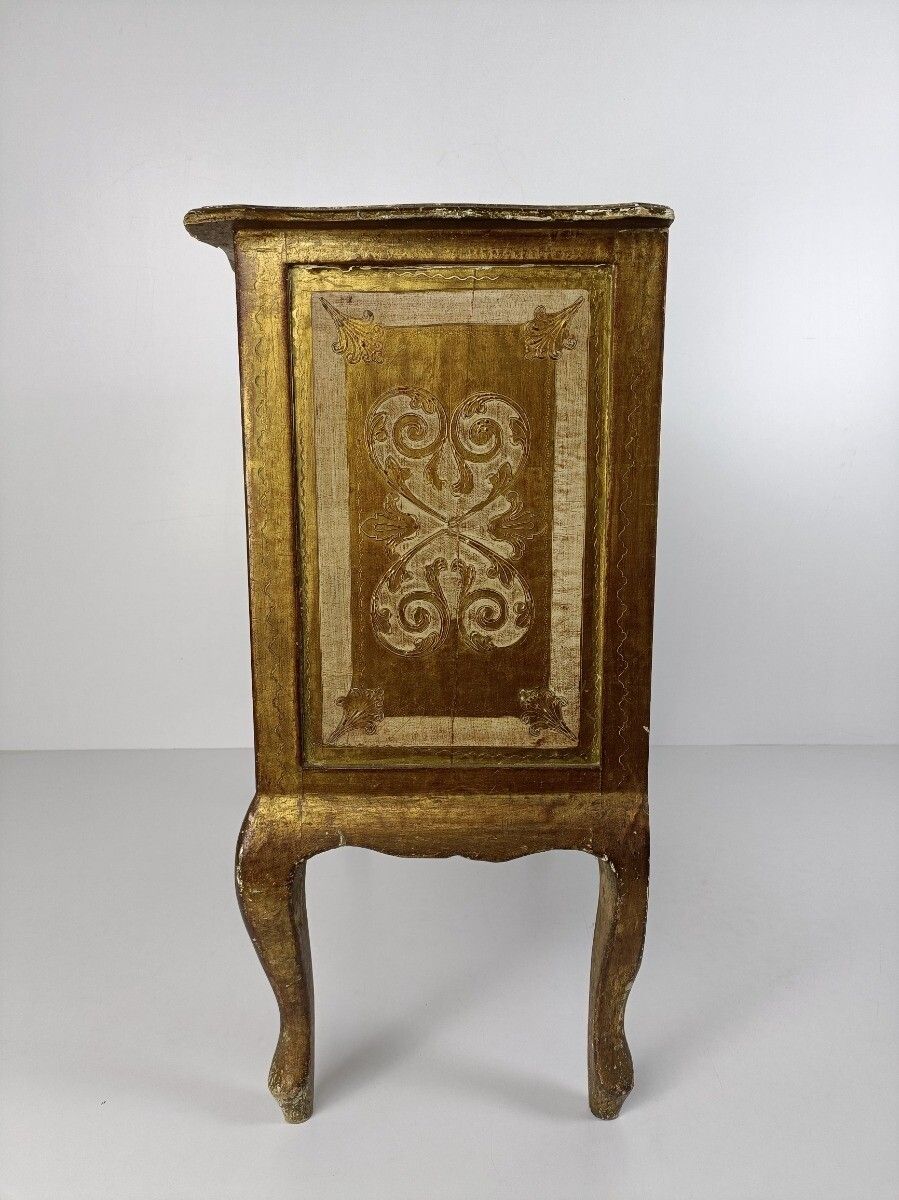 Florentine Wood Nightstand End Table Hall Cabinet White Gold Gilded Italian  Hol photo Furniture