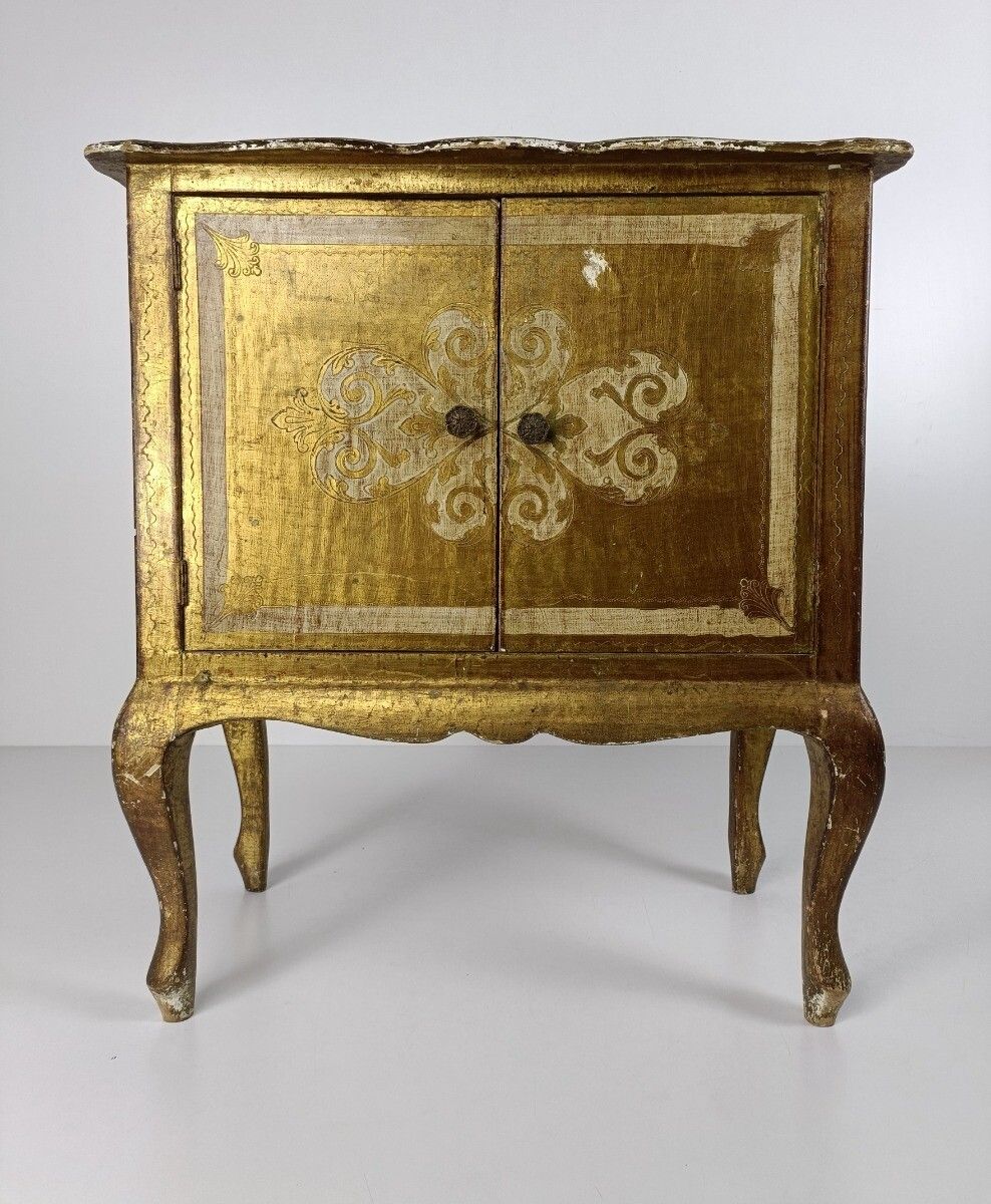 Florentine Wood Nightstand End Table Hall Cabinet White Gold Gilded Italian  Hol photo buy