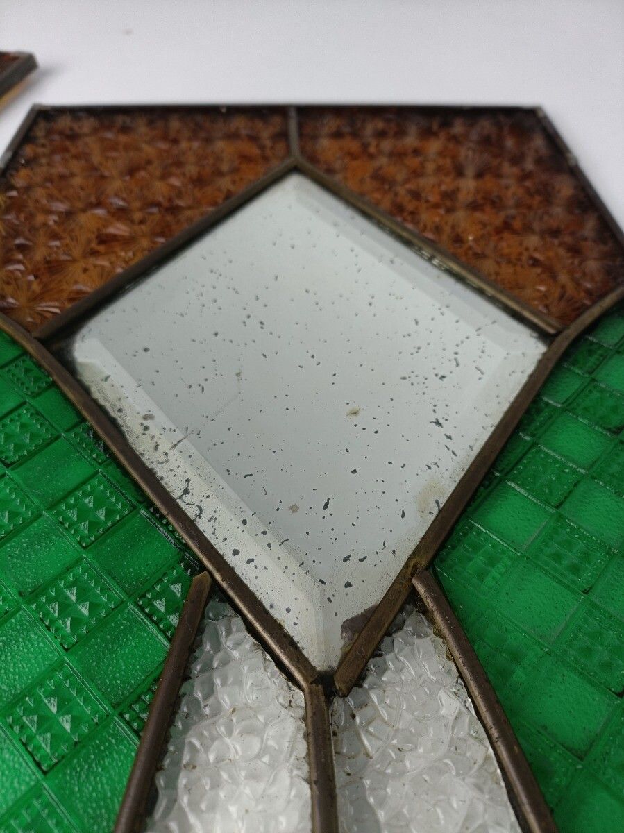 Pair Antique Glass Stained Leaded Glass Panels Beveled Glass Mirrors Architectur photo buy