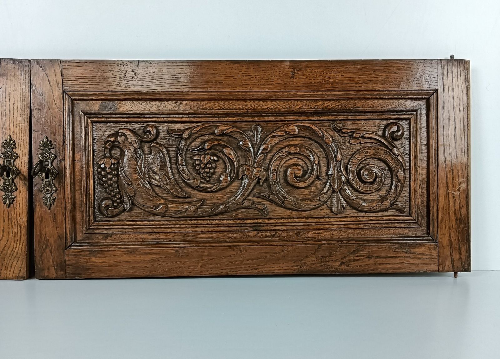 Pair Antique Door Panels Carved Wood Ornate Birds Of Paradise Architectural Recl photo 283.0