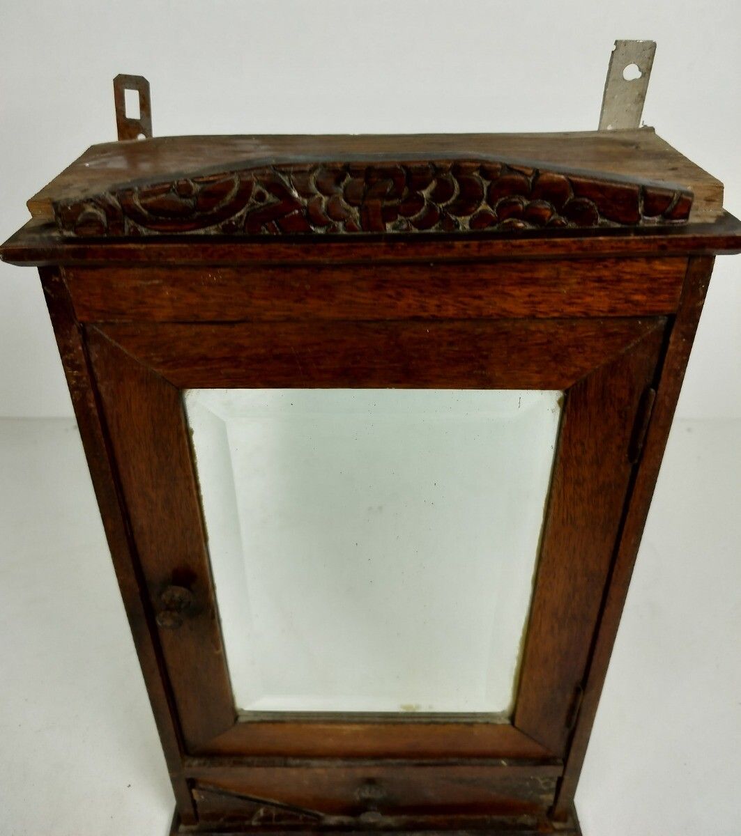 Antique Medicine Apothecary Pharmacy Cabinet Carved Wood  Beveled Glass, Shaving photo Furniture