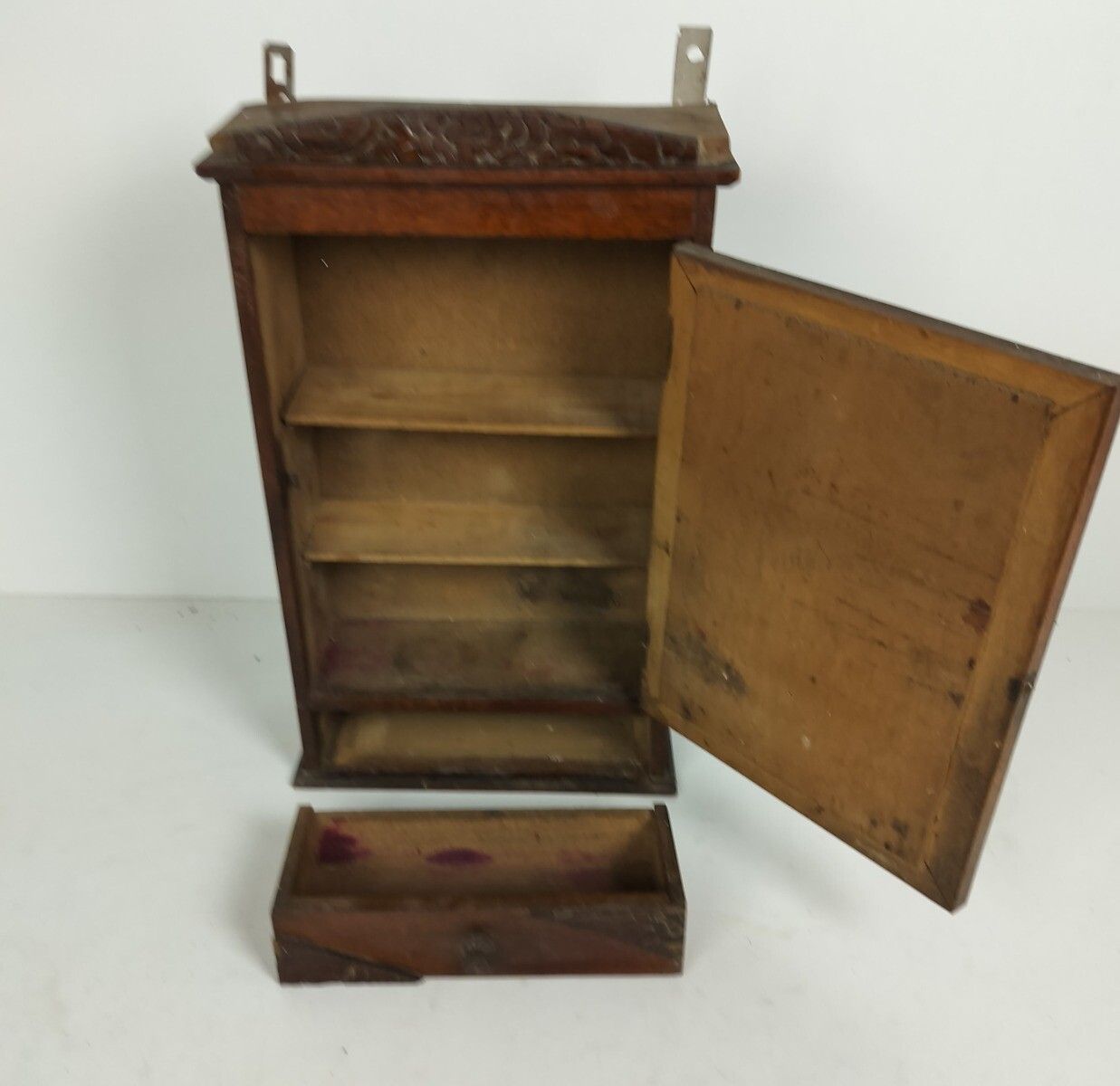 Antique Medicine Apothecary Pharmacy Cabinet Carved Wood  Beveled Glass, Shaving photo buy