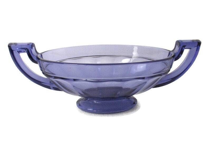 Art Deco Val St Lambert Purple Blue Coupe Marcelle  Bowl Dish Centerpiece Basket