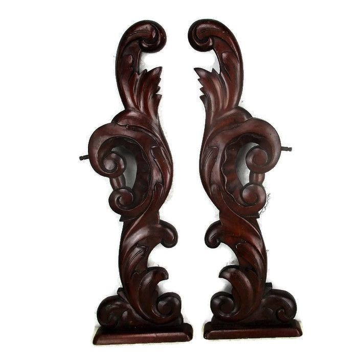 Couple Corbels Hand Carved Wood Pediment Over Door Architectural Standing Htf