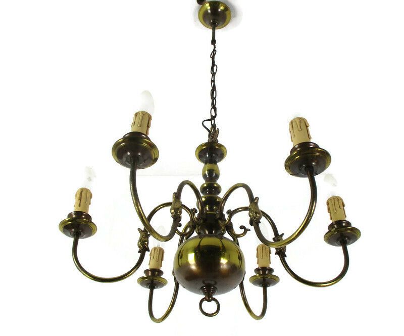 Flemish Dutch Chandelier 6 Arm Lights Brass Eagle Barn Farm Countryhouse Style