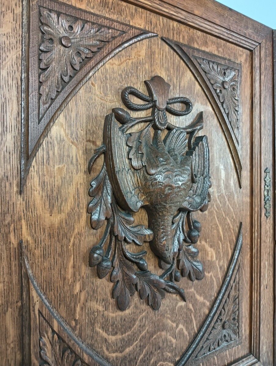 Pair Antique  Hand Carved Wood Door Panels Pheasants Hunt Reclaimed Architectura photo vinterior