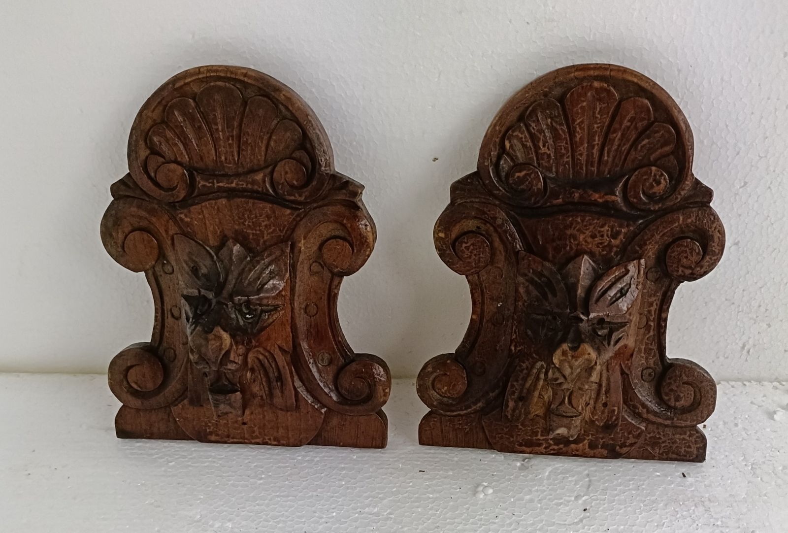 Pair Antique Corbels Hand Carved Wood Architectural Reclaimed Lions  Trims Salva photo for sale
