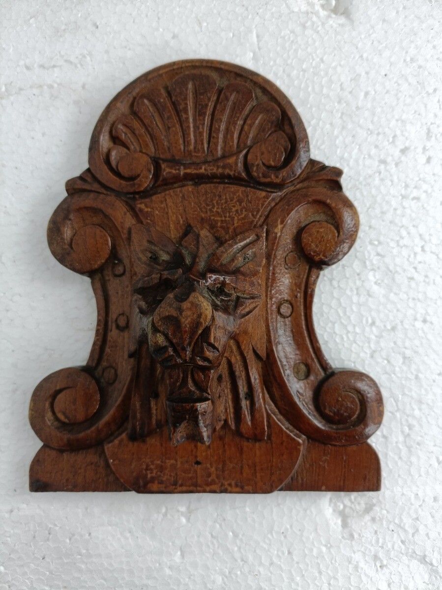 Pair Antique Corbels Hand Carved Wood Architectural Reclaimed Lions  Trims Salva photo vintage
