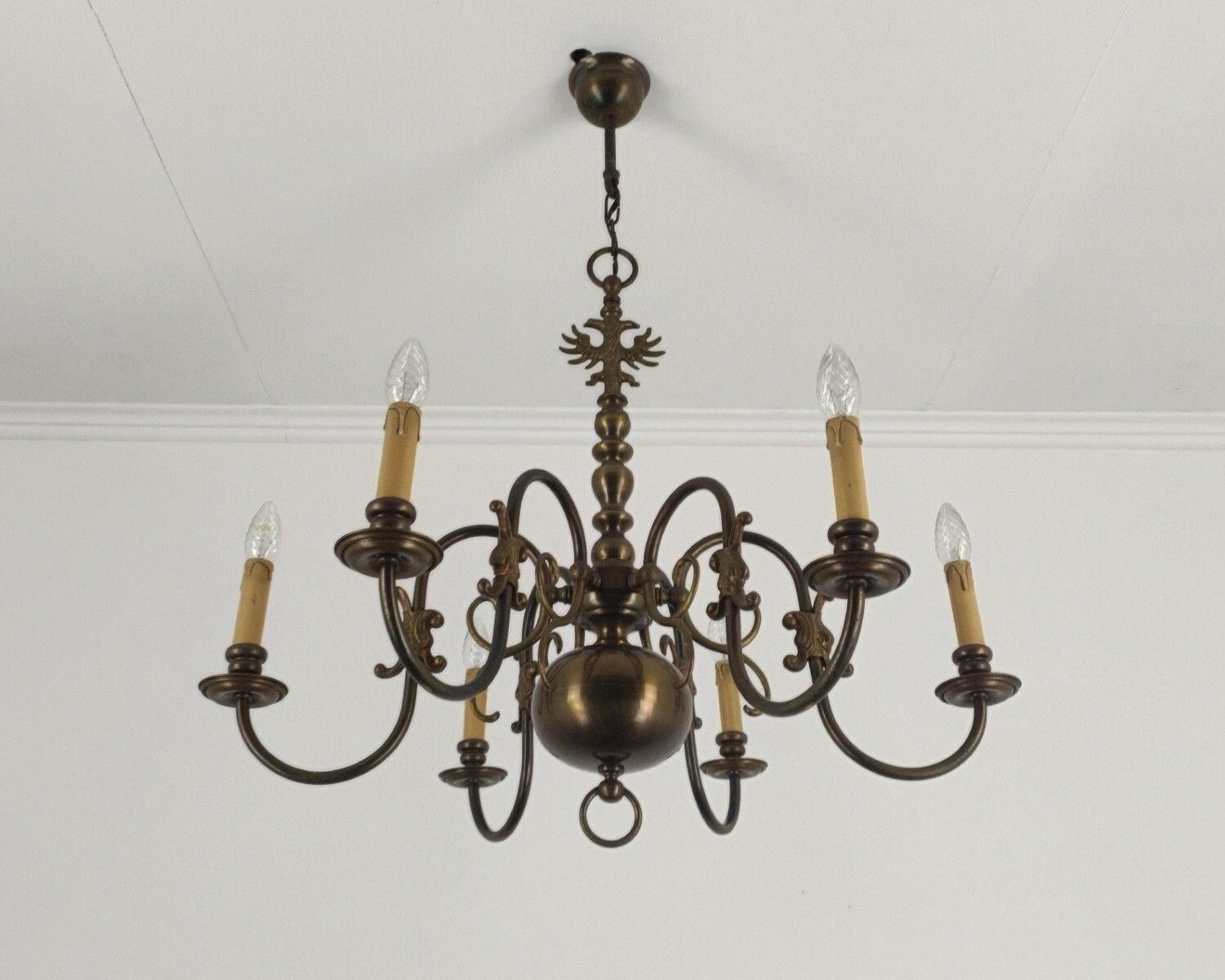 Flemish Dutch Chandelier 6 Arm Lights Brass Barn Farm Countryhouse Style Eagles photo furniture