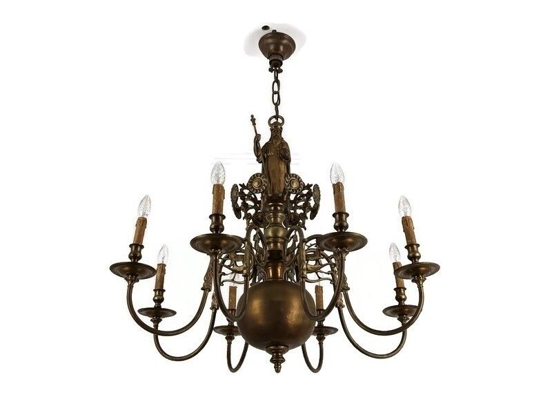 Stunning Flemish Bronze Hunting Castle Chandelier Saint Hubertus Horn Deer 8 L