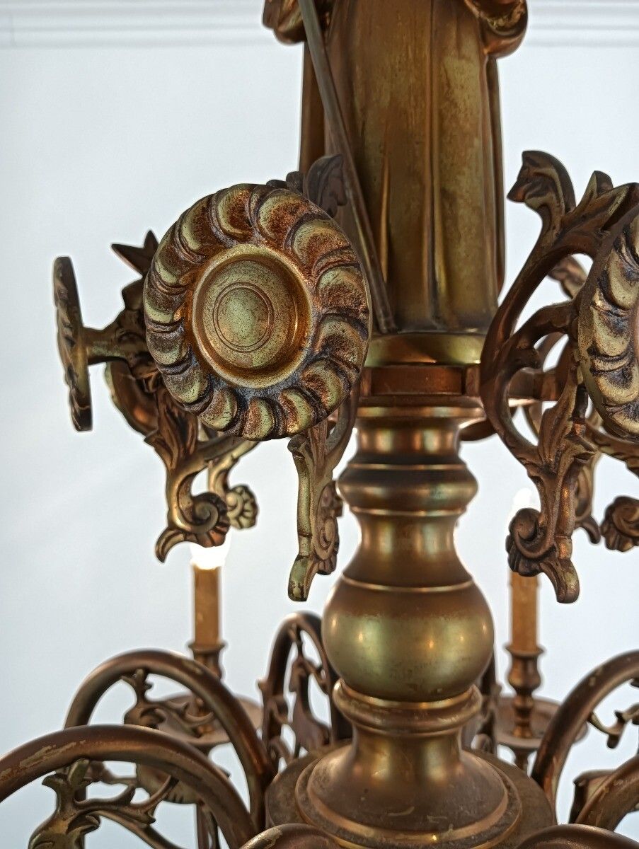 Stunning Flemish Bronze Hunting Castle Chandelier Saint Hubertus Horn Deer 8 L photo vinterior