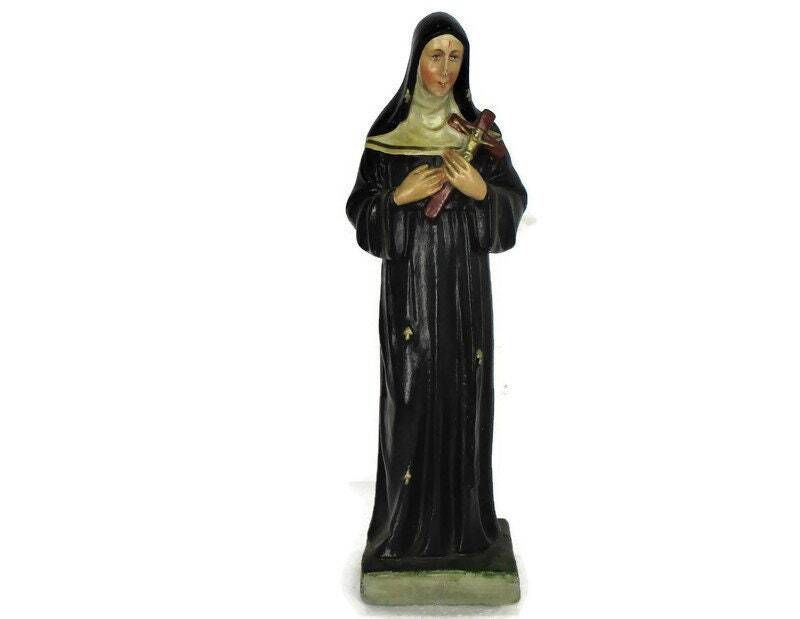 Htf Statue St Saint Rita Of Cascia Plaster Patroness Impossible Causes Bees 15.9