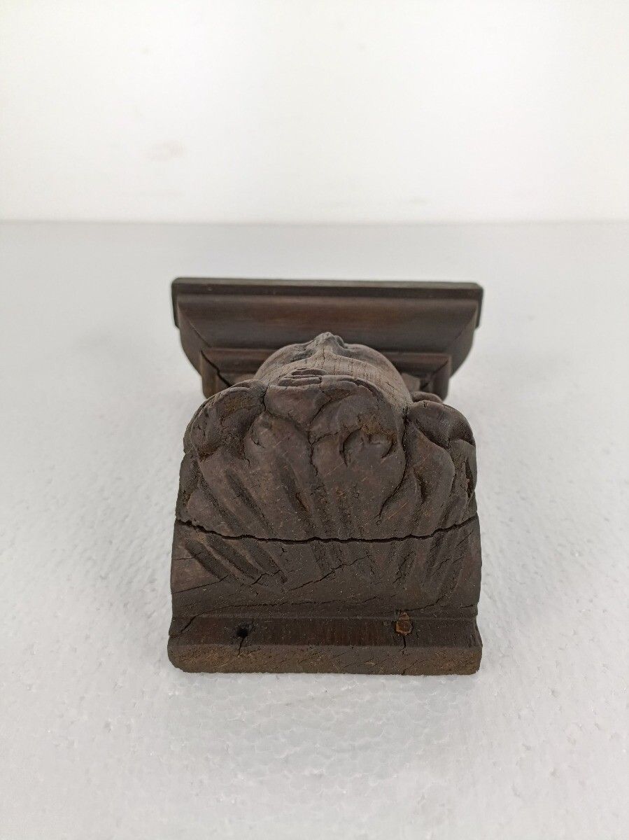 photo furniture Corbel Hand Carved Wood Architectural Reclaimed Trim Putti Angel Head Antique