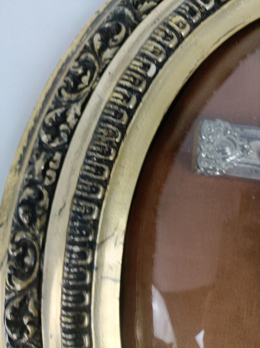 Antique Oval Ornate Convex Glass Dome Crucifix Cross Plaster Frame photo 73.0