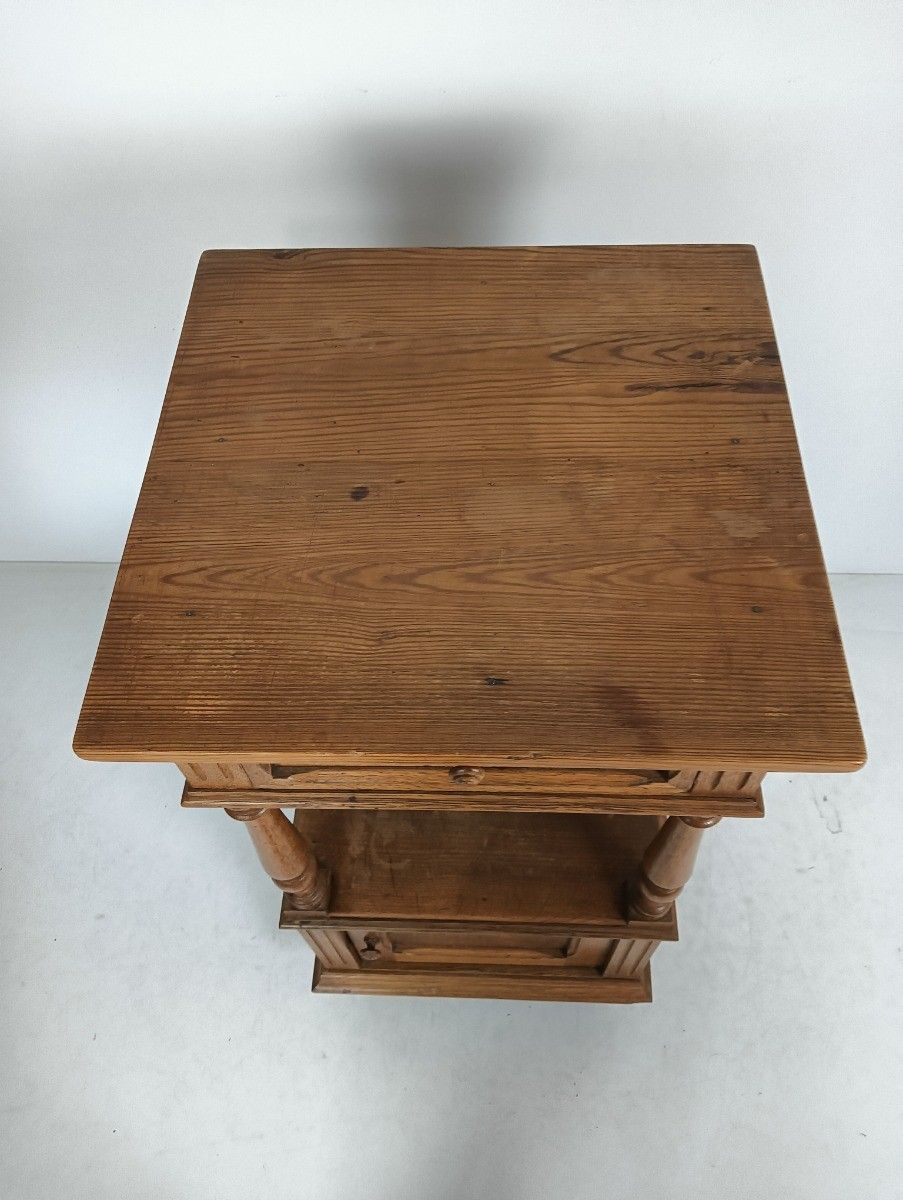 Antique Art Deco Nightstand Carved Wood  Two Tier End Table Bedroom Cabinet Pine photo buy