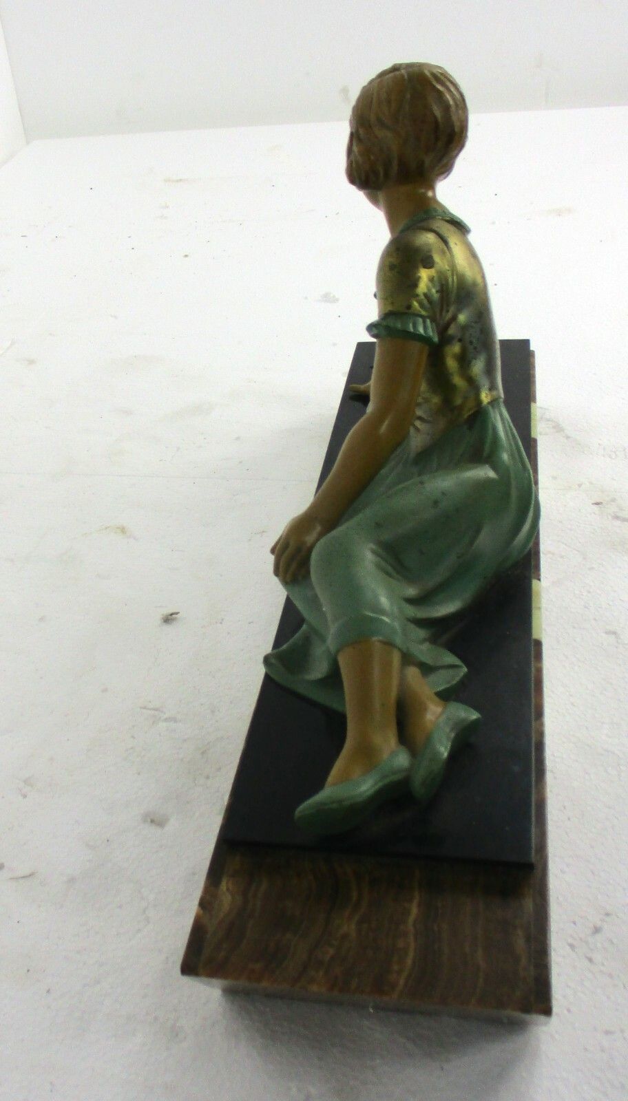 photo for sale Art Nouveau Statue Figurine Girl Feeding Birds Marble Base Faux Bronze Figurine