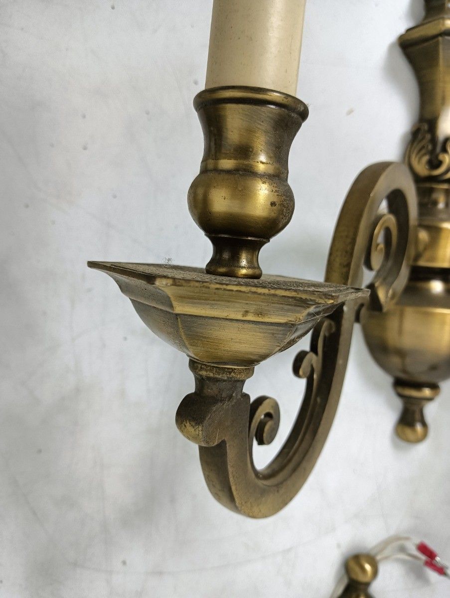 Set Of 4 Stunning Art Nouveau Bronze Double Wall Sconces Lights Wall Mounted Lam photo vintage