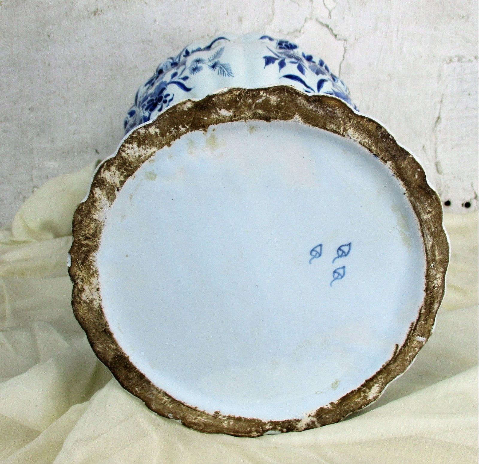 photo for sale Antique 19th C Xl  Marked The Three Bells Delft Vase Urn Peacocks Htf 20.86"