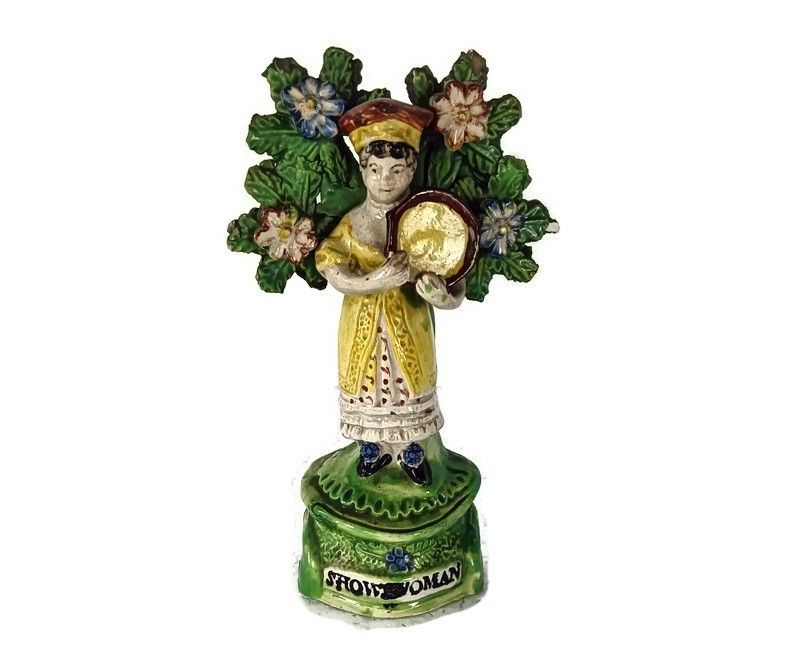 Show Woman Pearlware Bocage Figure Walton  Staffordshire Pottery Antique 19th C