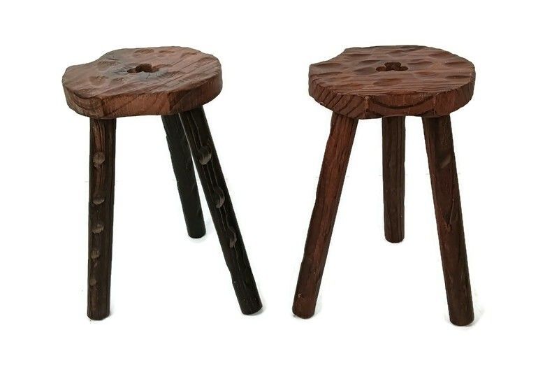 Pair Wooden Spanish Side Wine Milking Stool Table Pedestals Plant Bonsai Stands