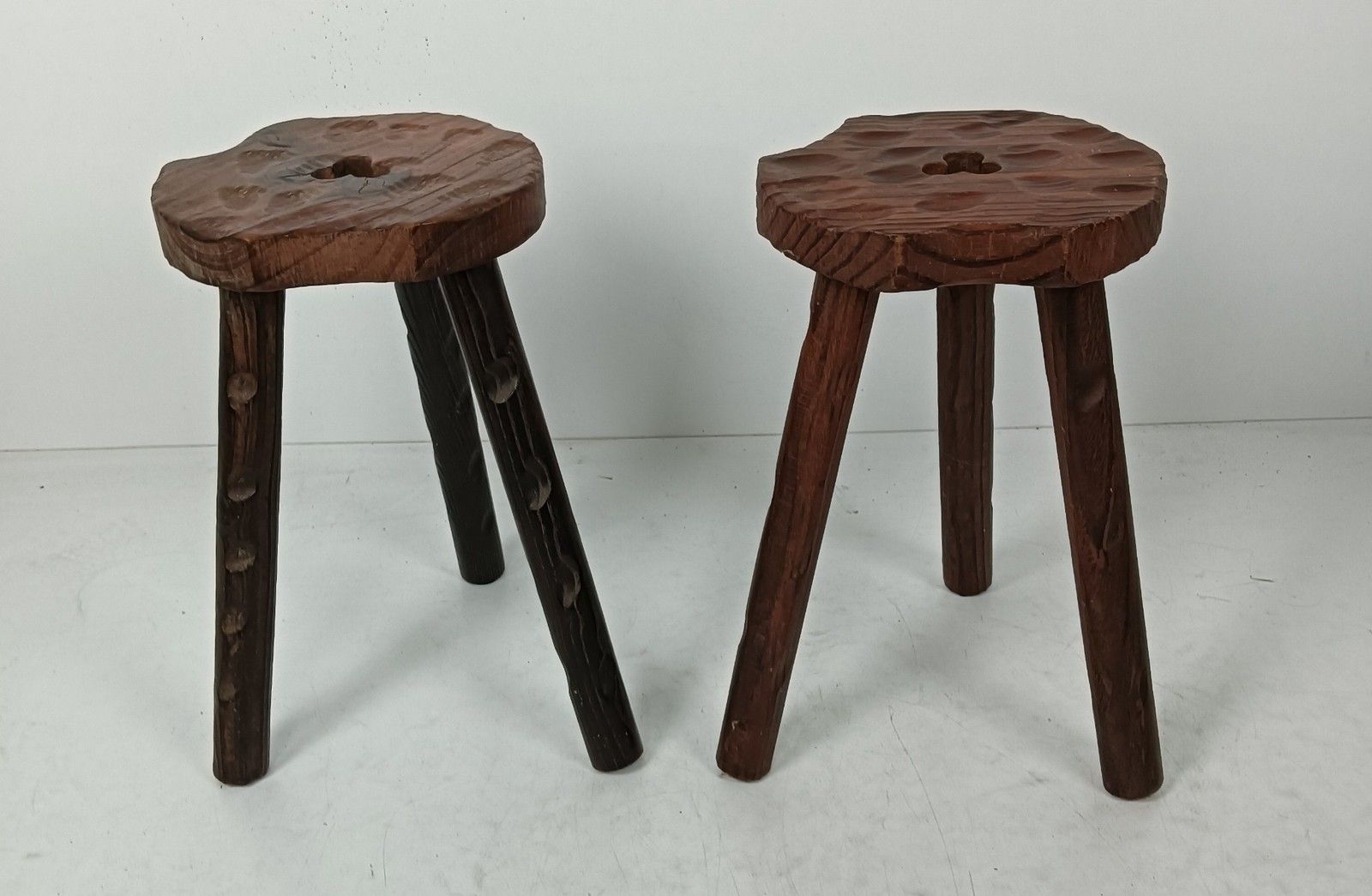 Pair Wooden Spanish Side Wine Milking Stool Table Pedestals Plant Bonsai Stands photo for sale