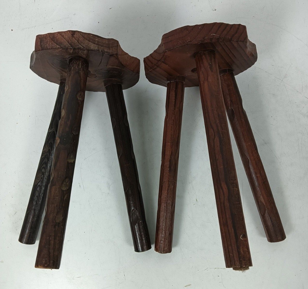 Pair Wooden Spanish Side Wine Milking Stool Table Pedestals Plant Bonsai Stands photo vintage