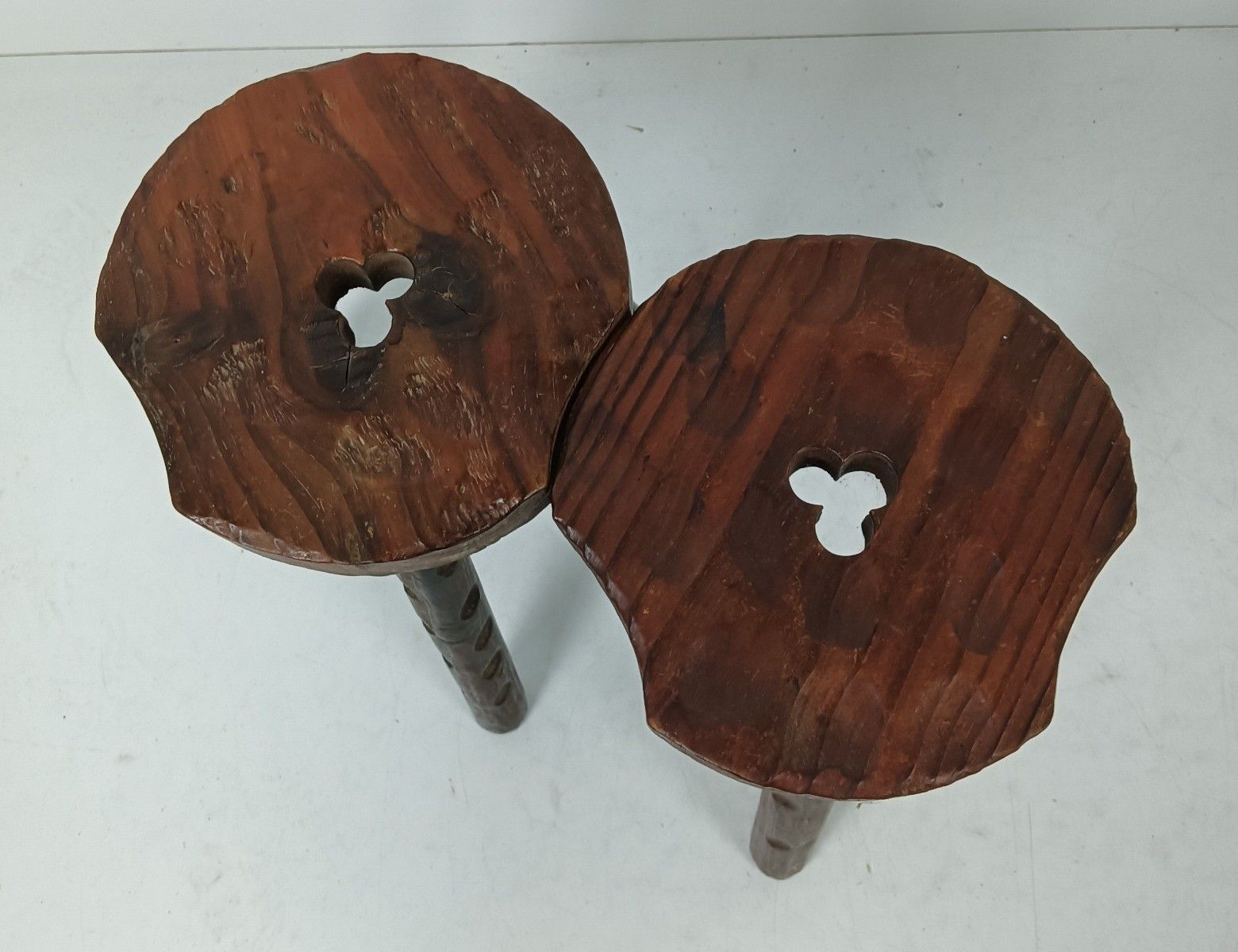 photo furniture Pair Wooden Spanish Side Wine Milking Stool Table Pedestals Plant Bonsai Stands