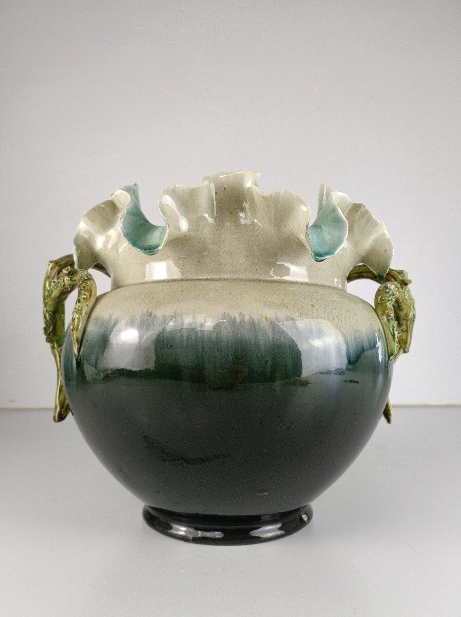 Planter Cache Pot French Pottery Faience Majolica Flowers Art Deco Basket Gorgeo photo Home Decor