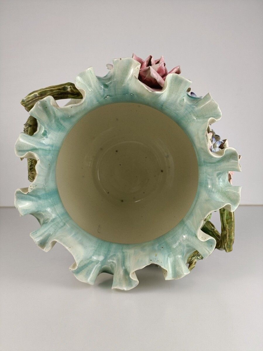 Planter Cache Pot French Pottery Faience Majolica Flowers Art Deco Basket Gorgeo photo 304.0