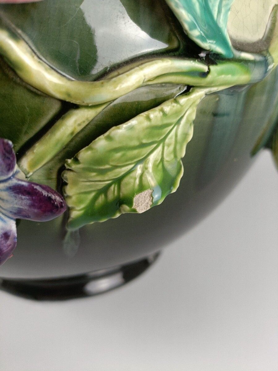photo furniture Planter Cache Pot French Pottery Faience Majolica Flowers Art Deco Basket Gorgeo