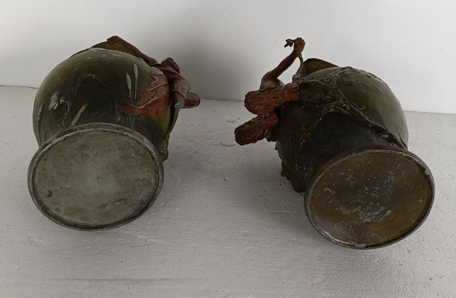 photo for sale Pair Art Nouveau Vases Figurines Mythical Satyr Seducing Lady Bronze Patinated A